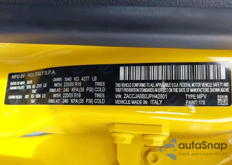 2018 Jeep Renegade Altitude Fwd z USA, uszkodzony, nr VIN ZACCJABB2JPH42801